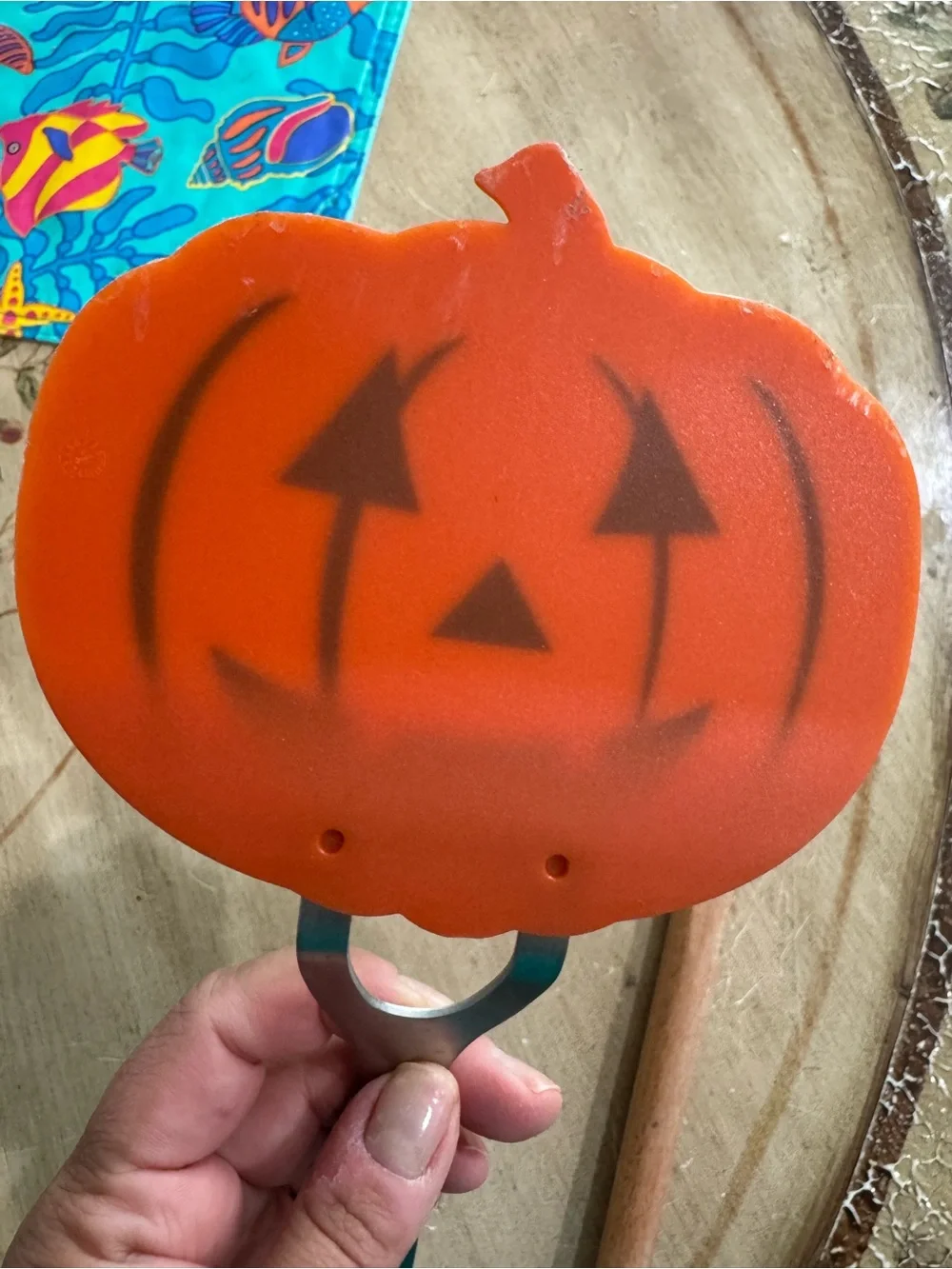 Pair of Halloween baking cooking utensils spatula pancakes eggs spooky pumpkin